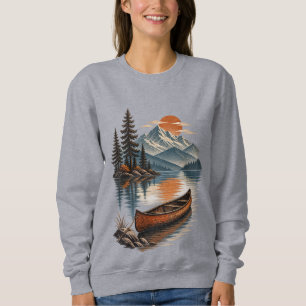 Vintage Canoe Beneath Mountain Sunset Sweatshirt