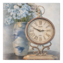 Vintage Canvas French Country Floral Clock
