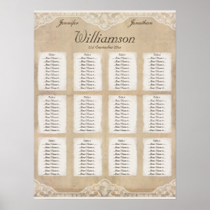 Vintage Canvas, Paper and Lace Look Seating Chart
