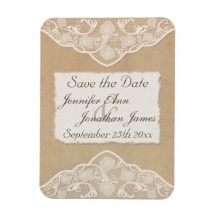 Vintage Canvas, Paper & Lace Look Save the Date Magnet