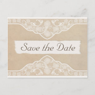 Vintage Canvas, Paper & Lace Style Save the Date Announcement Postcard