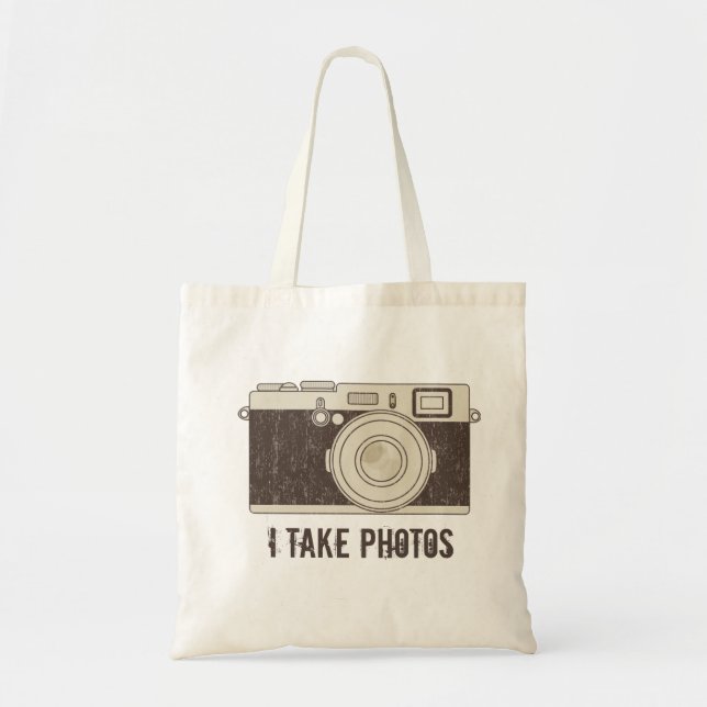 Vintage Canvas Tote Bag Camera - I TAKE PHOTOS (Front)