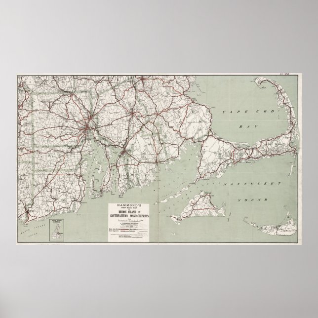 Vintage Cape Cod and Rhode Island Map (1917) Poster (Front)