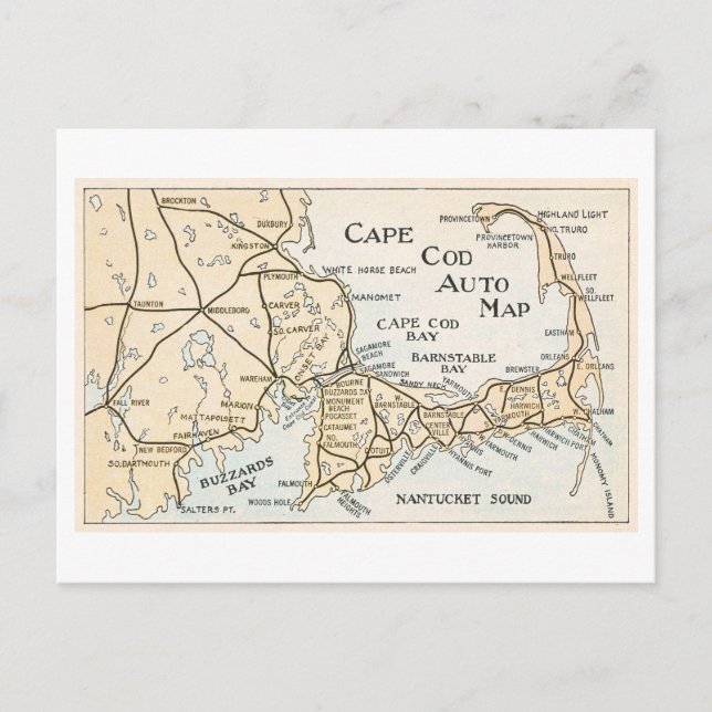 Vintage Cape Cod Auto Map Postcard (Front)