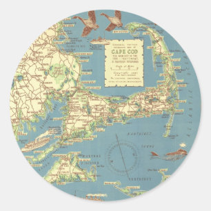 Vintage Cape Cod Map (1940) Classic Round Sticker