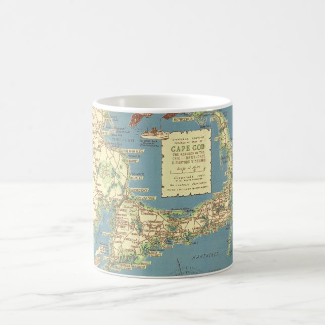 Vintage Cape Cod Map (1940) Coffee Mug (Center)