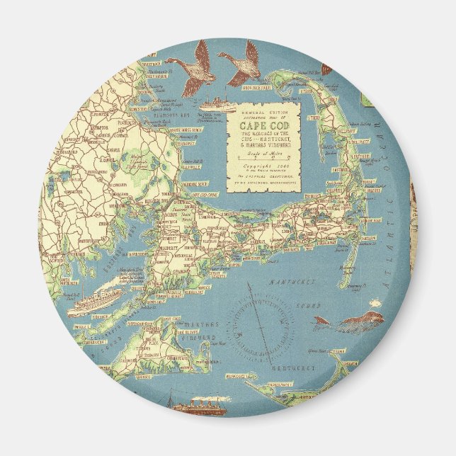 Vintage Cape Cod Map (1940) Magnet (Front)