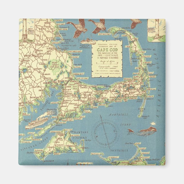 Vintage Cape Cod Map (1940) Magnet (Front)