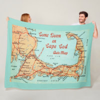 Vintage Cape Cod Map Postcard Large Throw