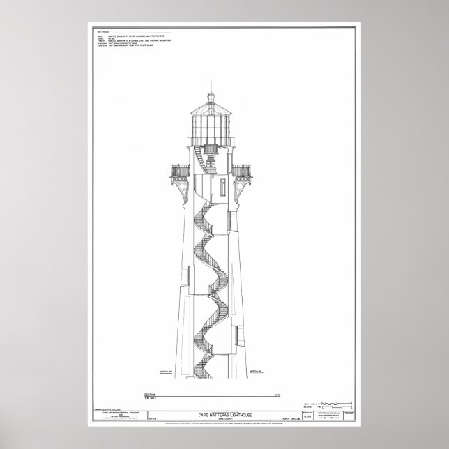 Vintage Cape Hatteras Lighthouse Blueprint 2 Poster (Front)