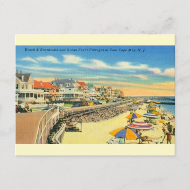 Vintage Cape May Beach and Boardwalk Postcard (Front)