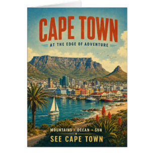 Vintage Cape Town Travel Poster with Scenic Mounta