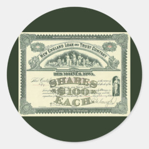 Vintage Capital Stock Certificate Business Finance Classic Round Sticker