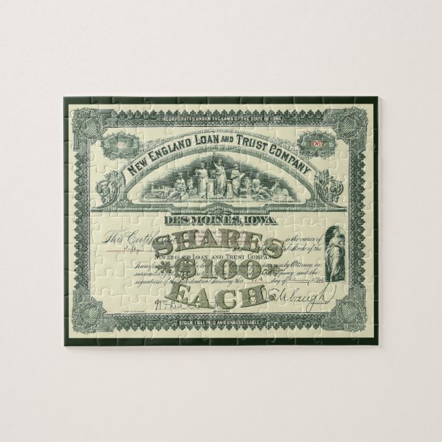 Vintage Capital Stock Certificate Business Finance Jigsaw Puzzle (Horizontal)