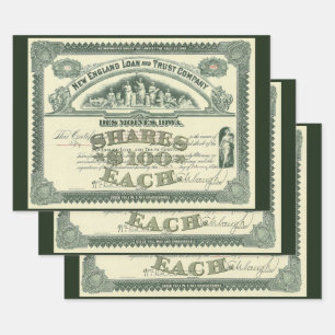 Vintage Capital Stock Certificate Business Finance Wrapping Paper Sheet
