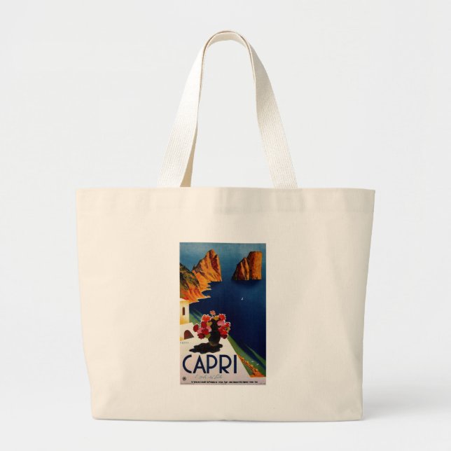 Vintage Capri Italy Travel Large Tote Bag (Front)