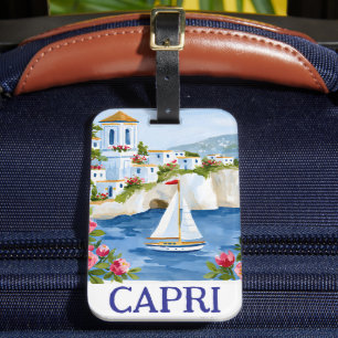 Vintage Capri Italy Watercolor Art Amalfi Coast Luggage Tag
