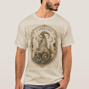 Vintage Capricorn Zodiac Sea Goat Art T-Shirt