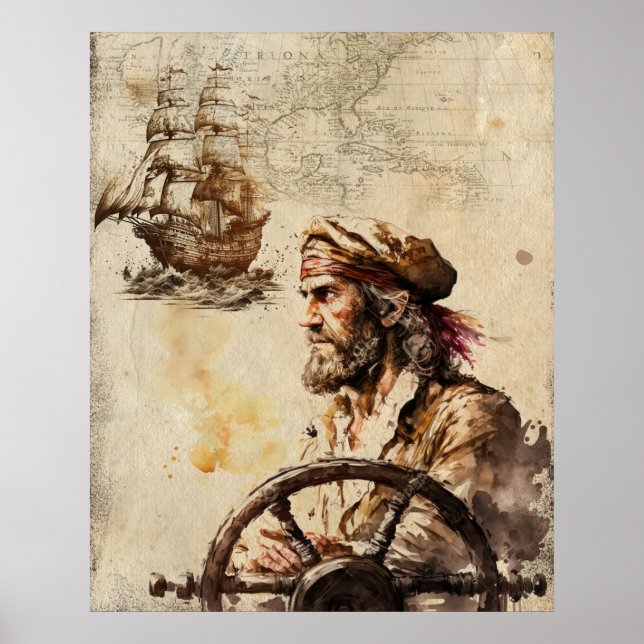 Vintage captain and ship  poster (Front)