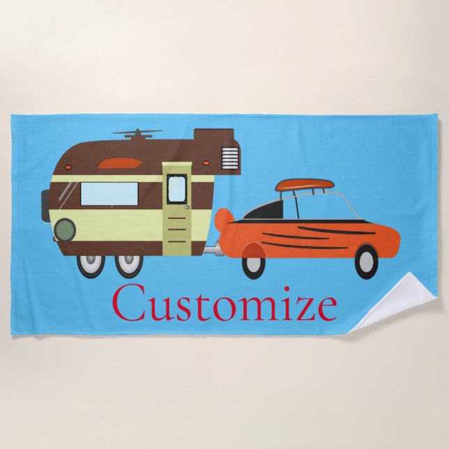 Vintage Car and Camper Thunder_Cove Beach Towel (Front)