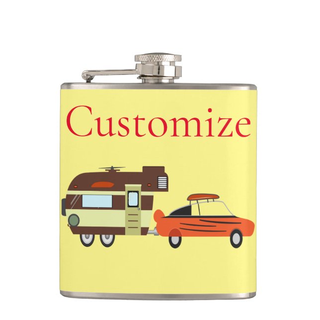 Vintage Car and Camper Thunder_Cove Hip Flask (Front)