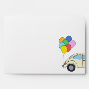 Vintage Car and Colorful Balloons Drawing Birthday Envelope