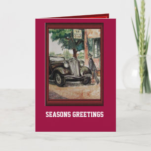 Vintage car and driver holiday card