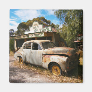 Vintage Car And Garage, Fridge Magnet