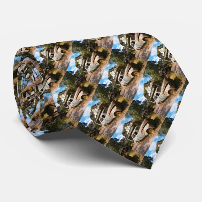 Vintage Car And Garage, Neck Tie (Rolled)