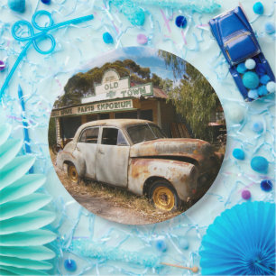 Vintage Car And Garage, Paper Plates