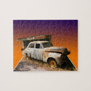 Vintage Car And Garage Popout Art, Jigsaw Puzzle
