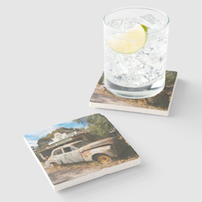 Vintage Car And Garage, Stone Coaster (Side)