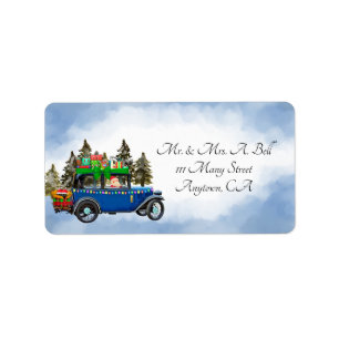 Vintage Car and Santa Label