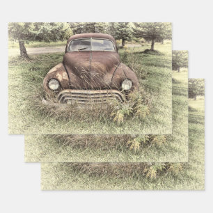 Vintage Car Antique Old Rustic Sepia Decoupage Wrapping Paper Sheet
