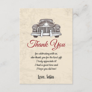 vintage car, birthday, baby shower, thank you card
