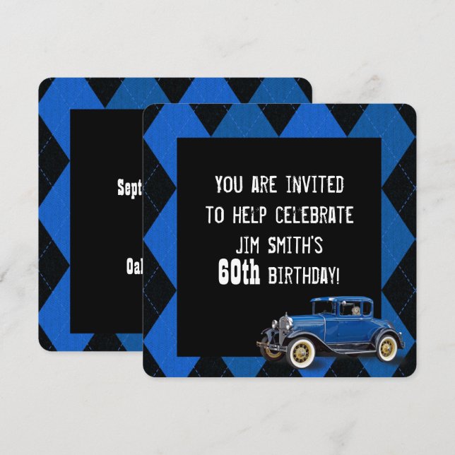 Vintage Car Birthday Invite (Front/Back)