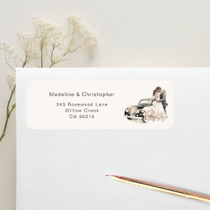 Vintage Car Bride Groom Wedding Return Address