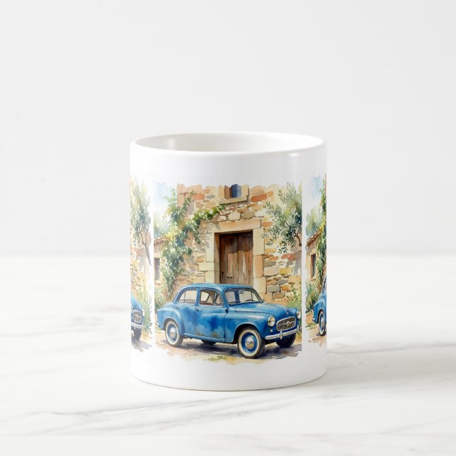 Vintage Car by a Stone Cottage Coffee Mug (Center)