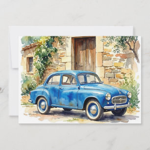 Vintage Car by a Stone Cottage Invitation