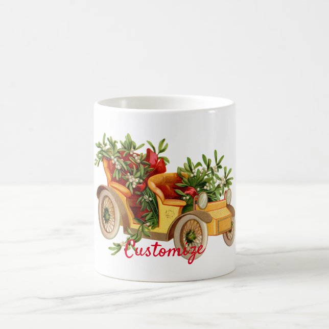 Vintage Car Christmas Mistletoe Thunder_Cove  Coffee Mug (Center)
