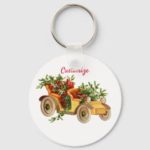Vintage Car Christmas Mistletoe Thunder_Cove   Key Ring