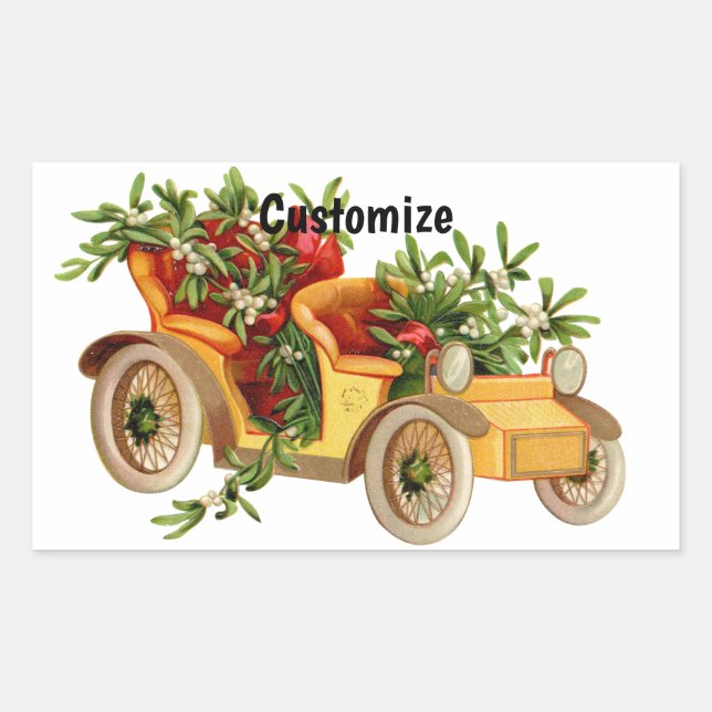 Vintage Car Christmas Mistletoe Thunder_Cove  Rectangular Sticker (Front)