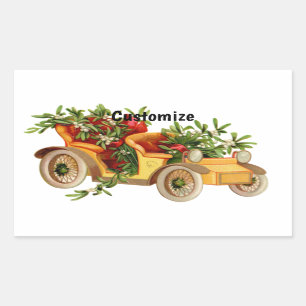 Vintage Car Christmas Mistletoe Thunder_Cove  Rectangular Sticker