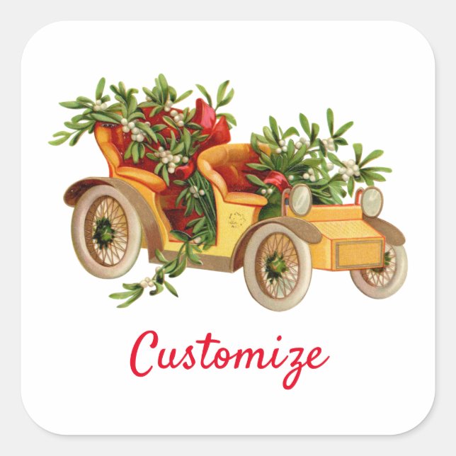 Vintage Car Christmas Mistletoe Thunder_Cove    Square Sticker (Front)