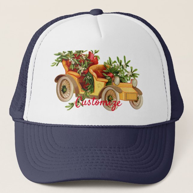 Vintage Car Christmas Mistletoe Thunder_Cove Trucker Hat (Front)