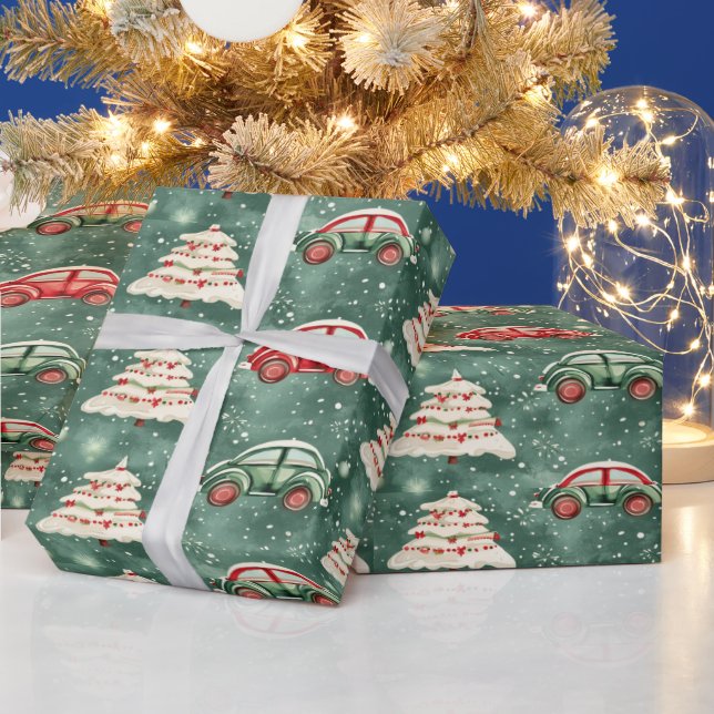 Vintage car Christmas wrapping paper (Holidays)