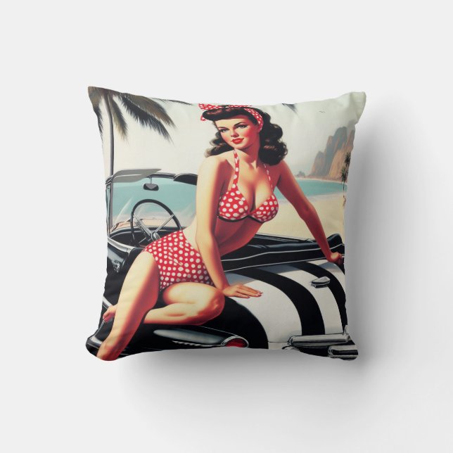 Vintage Car Classic Pin Up Cushion (Front)