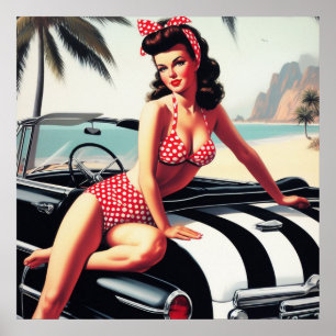 Vintage Car Classic Pin Up Poster