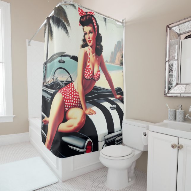 Vintage Car Classic Pin Up Shower Curtain (In Situ)
