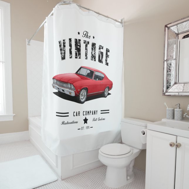 Vintage Car Company Red Chevelle Shower Curtain (In Situ)